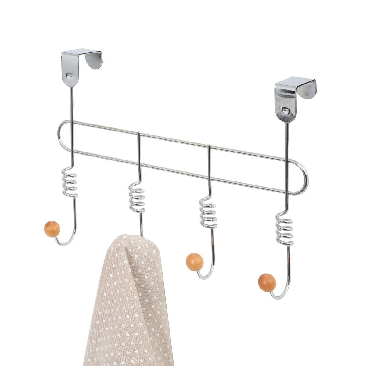 Door hook 4 spiral hooks chrome and wood